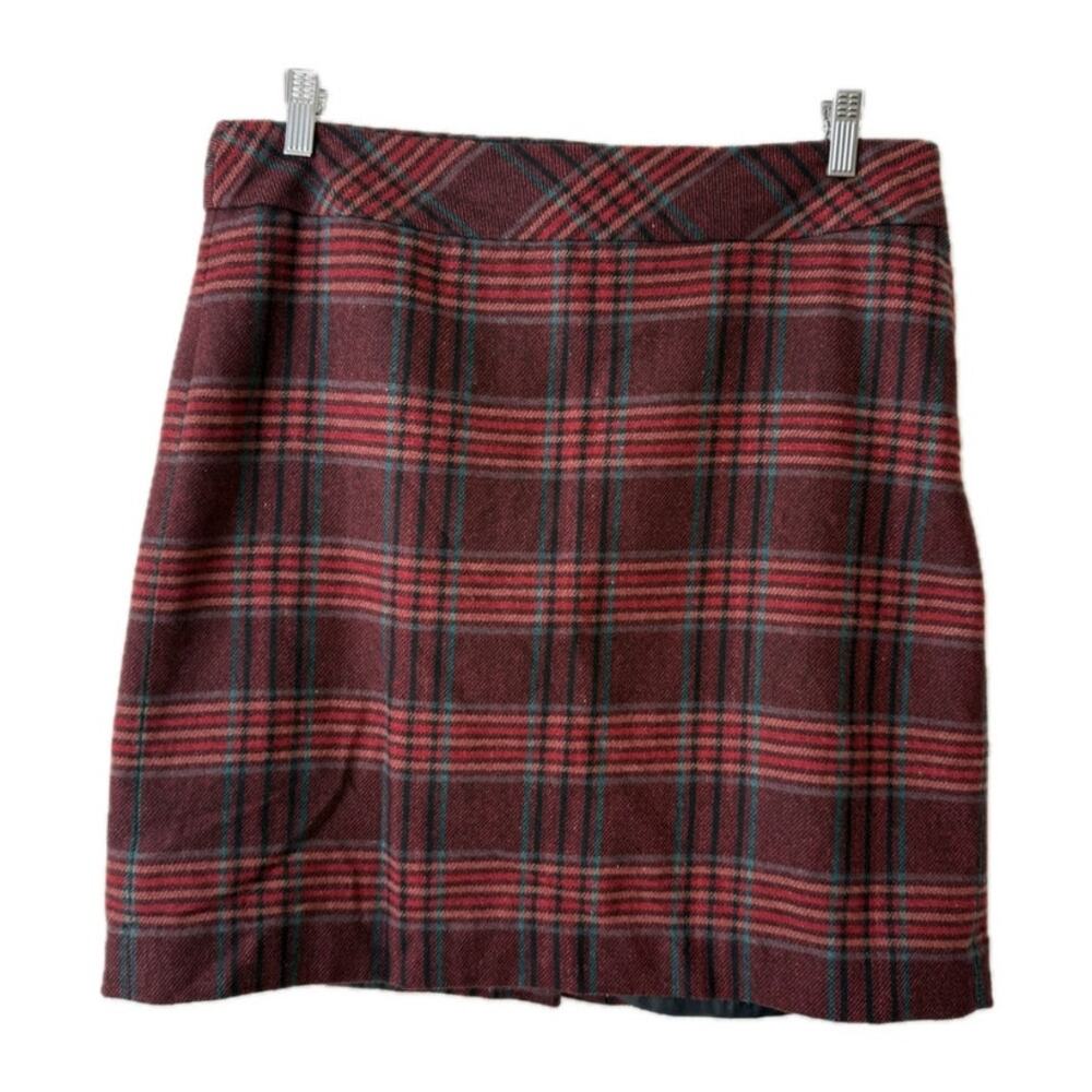 Eddie Bauer Red Plaid Wool Blend Pencil Skirt Lined Size 12 Retro Vintage Grunge